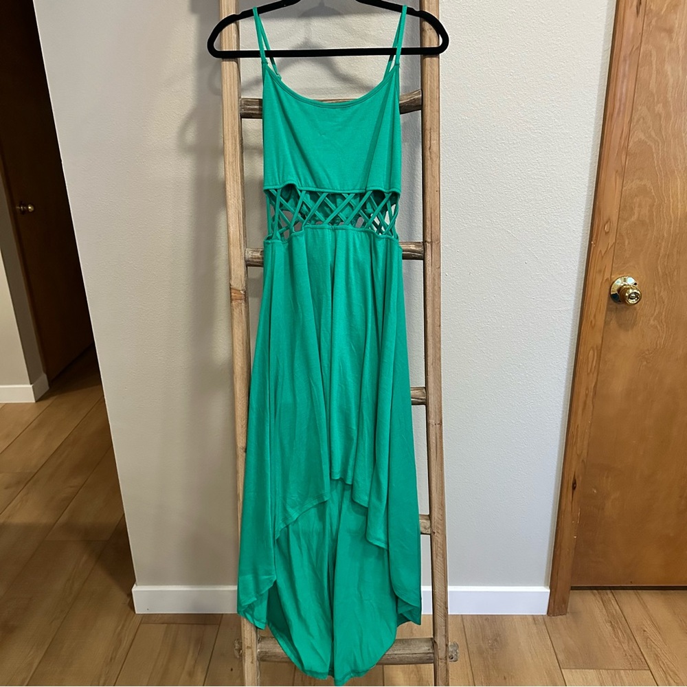 Chic Teal Sleeveless High-Low Dress